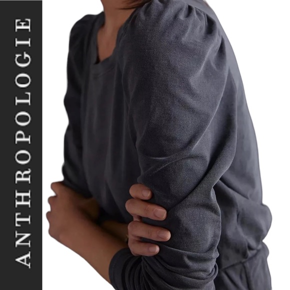 NWT Sundry for Anthropologie Shirred Puff Sleeve Dress in Carbon size m - Picture 3 of 16